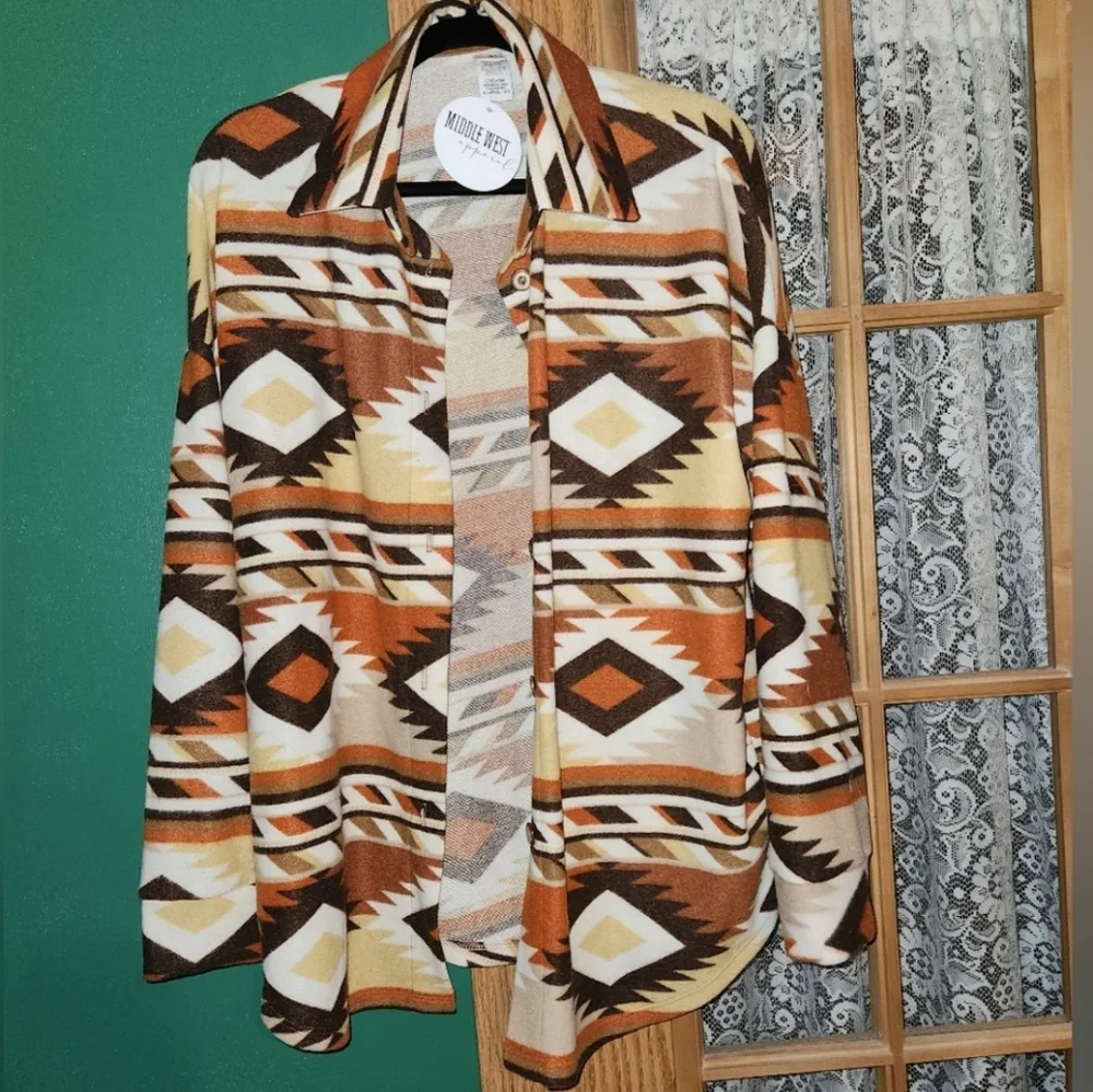 7th ray NWT XL Aztec orange/brown button-up shirt - Picture 2 of 4